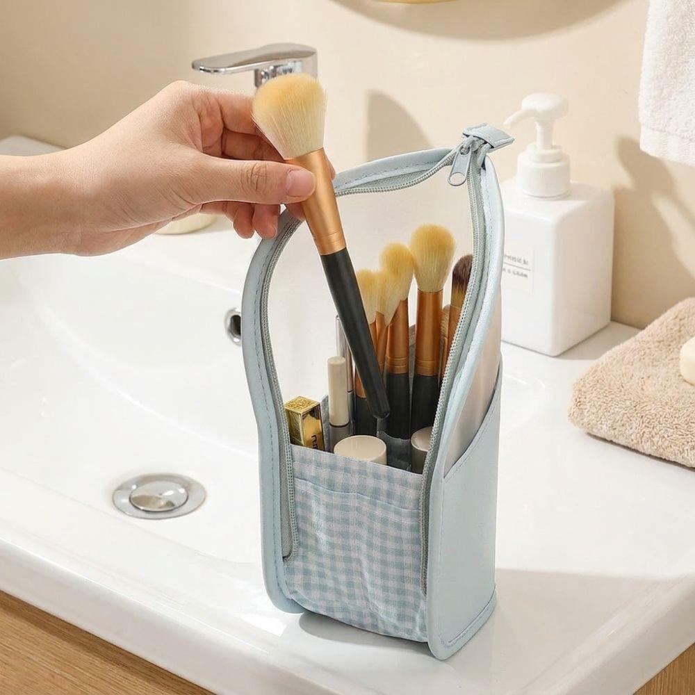 Waterproof Toothbrush Toiletry Pouch Zipper Closure Stand Cosmetic Bag Makeup Brush Case Hotel