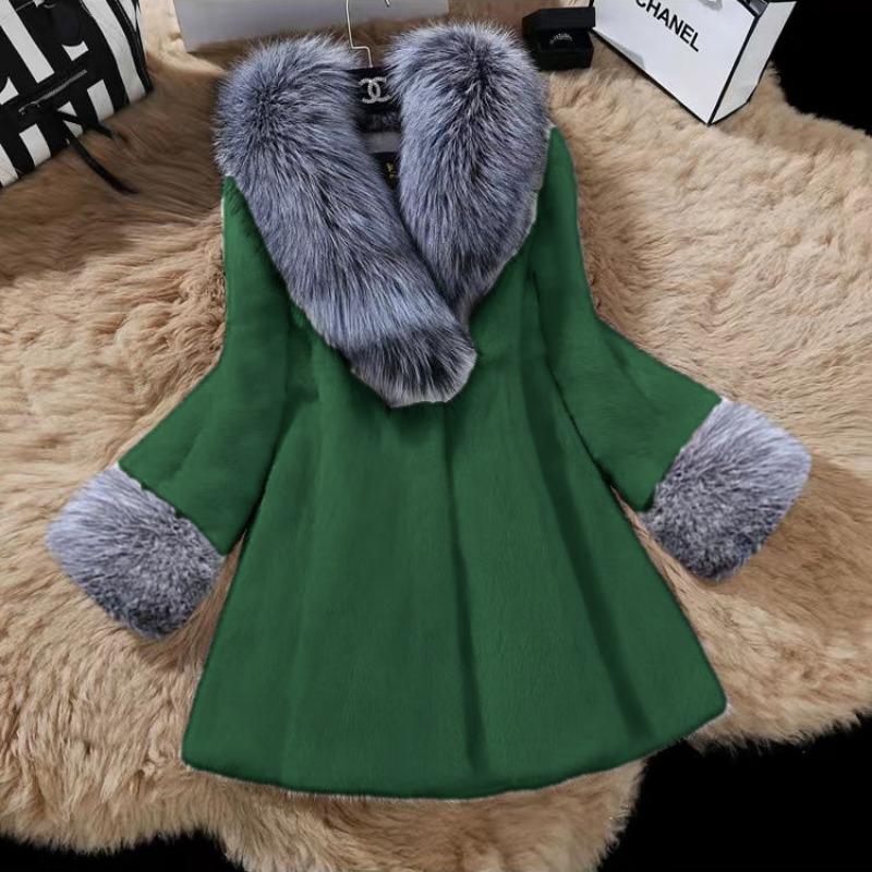 Осенне-зимний новый продукт женское пальто средней и длинной длины из искусственного меха, тонкое пальто с воротником из искусственного лисьего меха, утолщенное имитацией норкового бархата