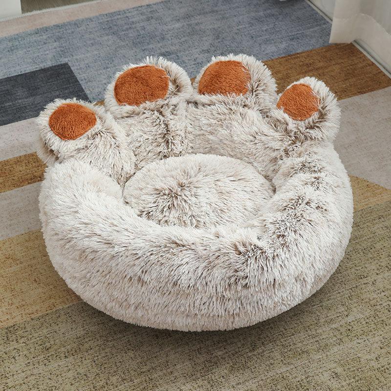 Warm Cartoon Bear Paw Plush Pet Bed for Cats and Dogs
