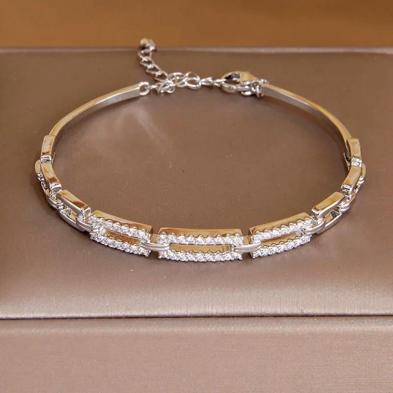 Korea&Japanese Delicate Double Layer Charm Bangles for Women Fashion Brand Jewelry Crystal Heart Bracelets Accessories