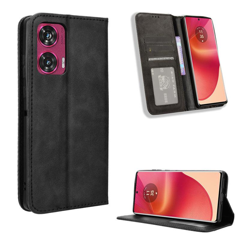 Flip Cover For Motorola Moto Edge 50 Fusion Leather Case [Flip Vintage Leather] Shockproof Durable Retro Phone Case