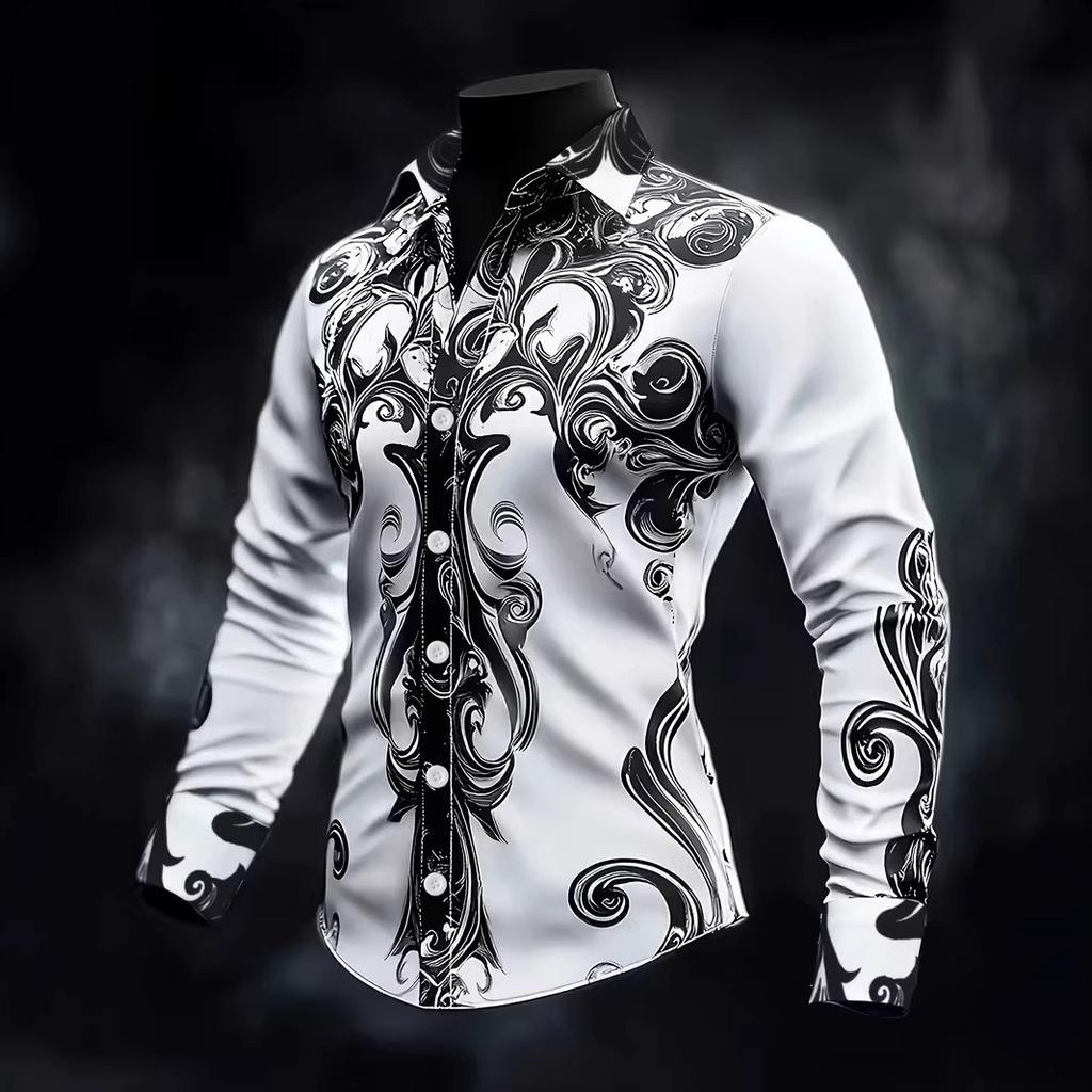 Новая мужская одежда Весенне-осенняя мода Рубашка с длинным рукавом Мужская деловая повседневная рубашка с принтом Топы 100% полиэстер