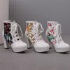 Женские ботильоны с круглым носком на толстом высоком каблуке и платформе с вышивкой на шнуровке разных цветов, женская модная зимняя обувь