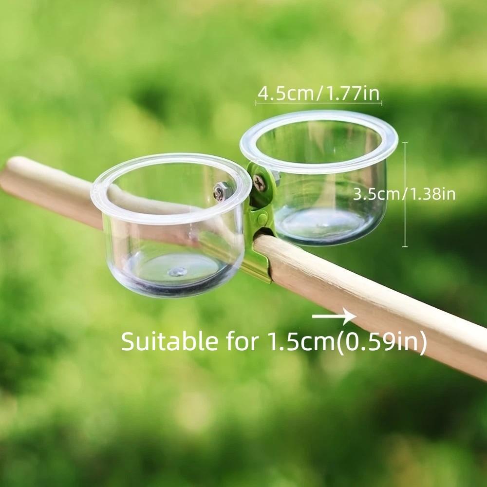 Bird Perch Stand Transparent Bird Cage Feeder With Clip Non-slip Parrot Food Bowl Plastic Wear-resistant Feeder Cup Parrot