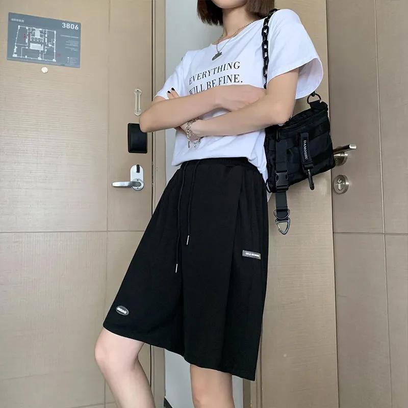 Женские спортивные шорты из ледяного шелка, летние тонкие секции, большие размеры, высокая талия, широкие ноги, свободные и тонкие повседневные брюки Five Points для девочек, шорты для фитнеса