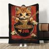 Black Cat Ramen Soft Flannel Blanket  Oversized Warm SkinFriendly Throw for Sofa Bed Office Travel  Winter Comfort