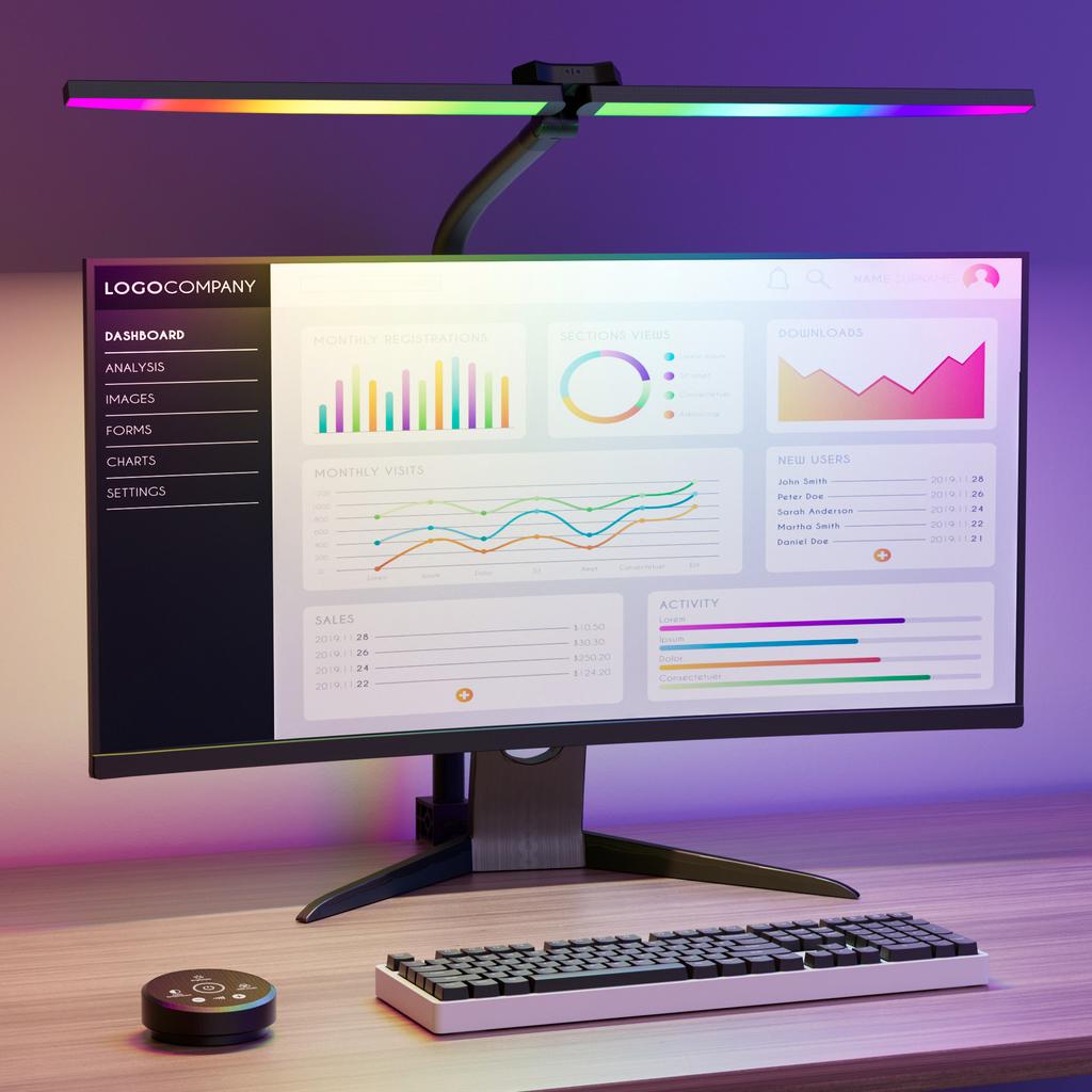 Double Head Swing Arm Desk Lamp RGBCW LED Office Light RGB Color Changing Light Music Sync Touch