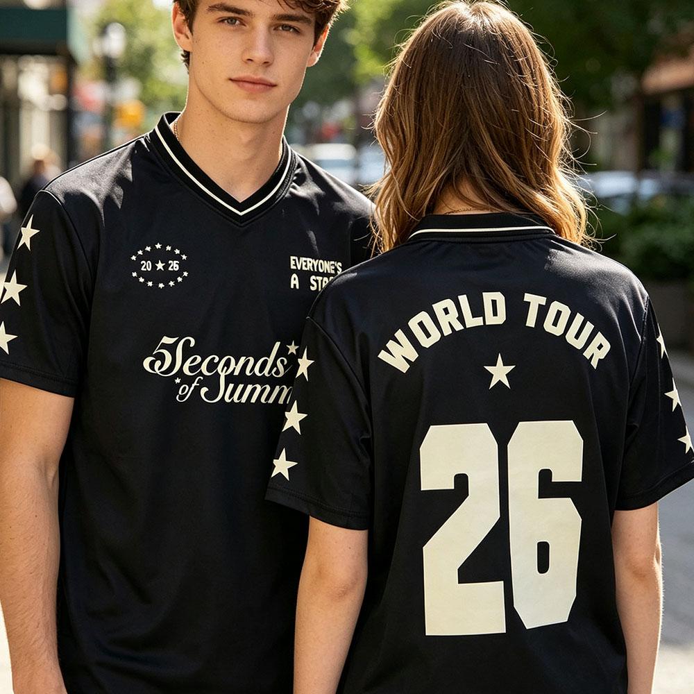 5SOS 5 Seconds of Summer Soccer Jersey Short Sleeve Summer V-neck Men Football Tees Casual Fashion Design Print Merch Clothing