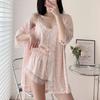 Ladies Pajama Set Summer Silk Kimono Robe Print Leopard Print 3 Piece Sleeping Set Camisole Shorts Lace Pajamas