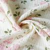 135x50CM Pink Rose Flower Printed Pure Cotton Double-layer Crepe Fabric For Kids Clothes, Household Cloth DIY Fabric YHTJ0137