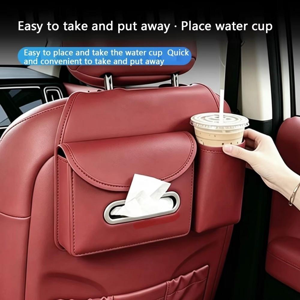 Portable Car Seat Back Organizer PU Leather Car Tissue Box Rear Seat Storage Bag Daily Commutes