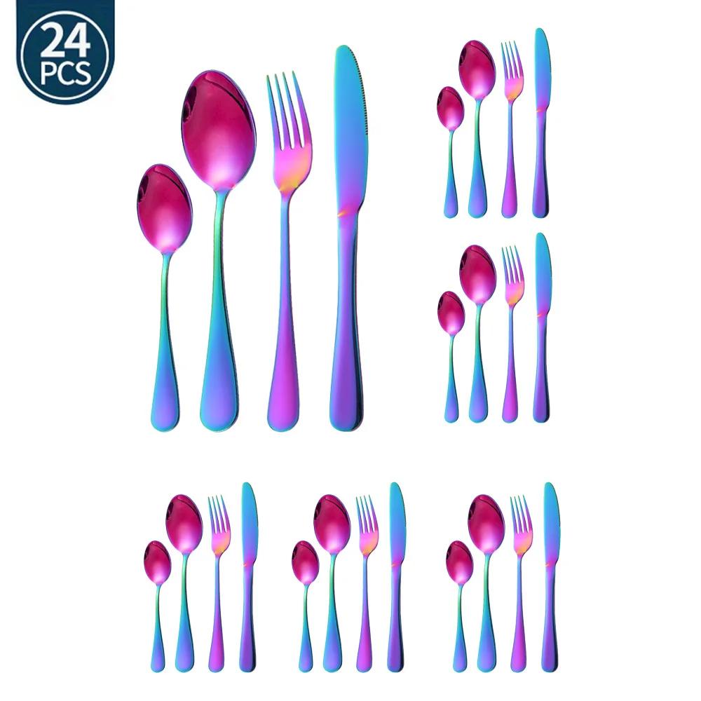 24Pcs Green Gold Tableware Set Stainless Steel Cutlery Kitchen Dinnerware Knife Fork Spoon Restaurant Wedding Flatware Set