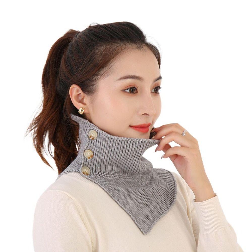 Однотонный вязаный шерстяной шарф с пуговицами на нагруднике, элегантный воротник-стойка, студент