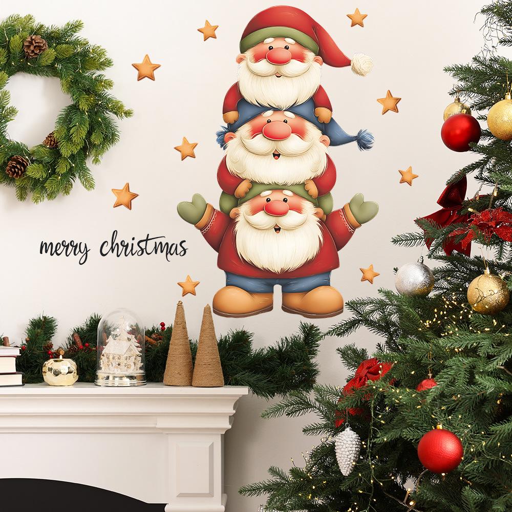 Мультяшные Милые Гномы и Звезда Домашняя Рождественская Атмосфера Декоративные Наклейки на Стену