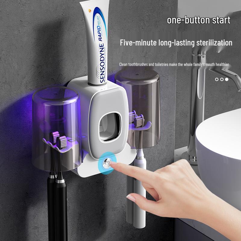 Умный УФ-держатель для зубных щеток и автоматический дозатор зубной пасты с двумя стаканчиками.