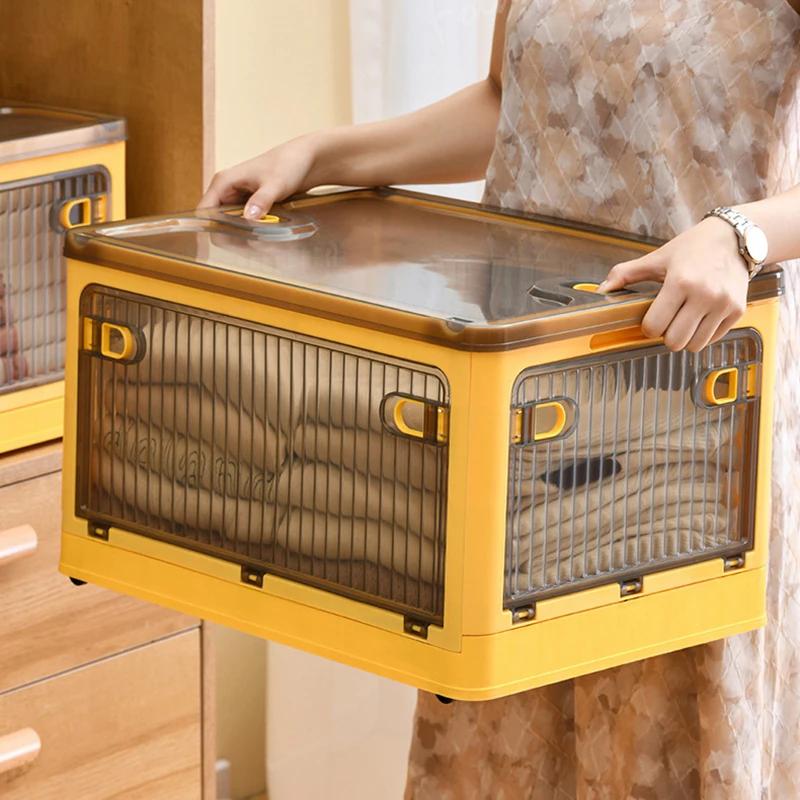 Складной ящик для хранения, органайзер для шкафа, штабелируемый органайзер для мелочей с колесиками, домашнее хранение книг большой емкости, ящик для игрушек