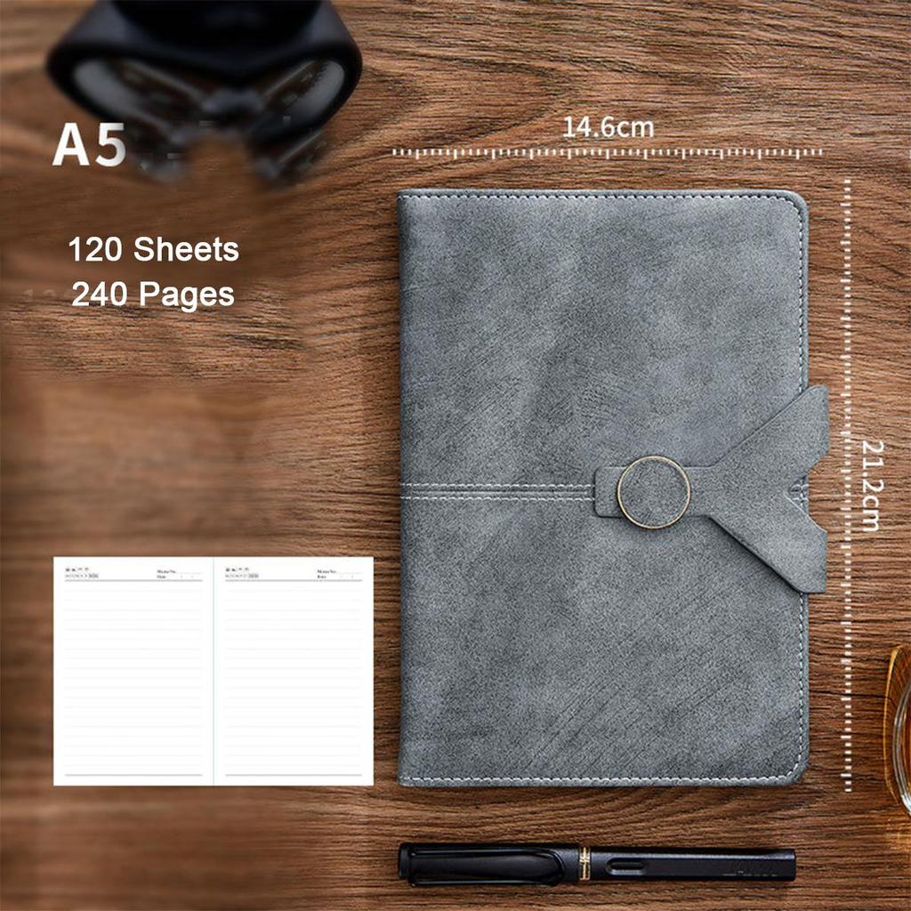 A5 Thickened Leather Buckle Business Notebook, Work Meeting Record Book, Student Study Notebook, Diary, 100 Sheets 200 Pages
