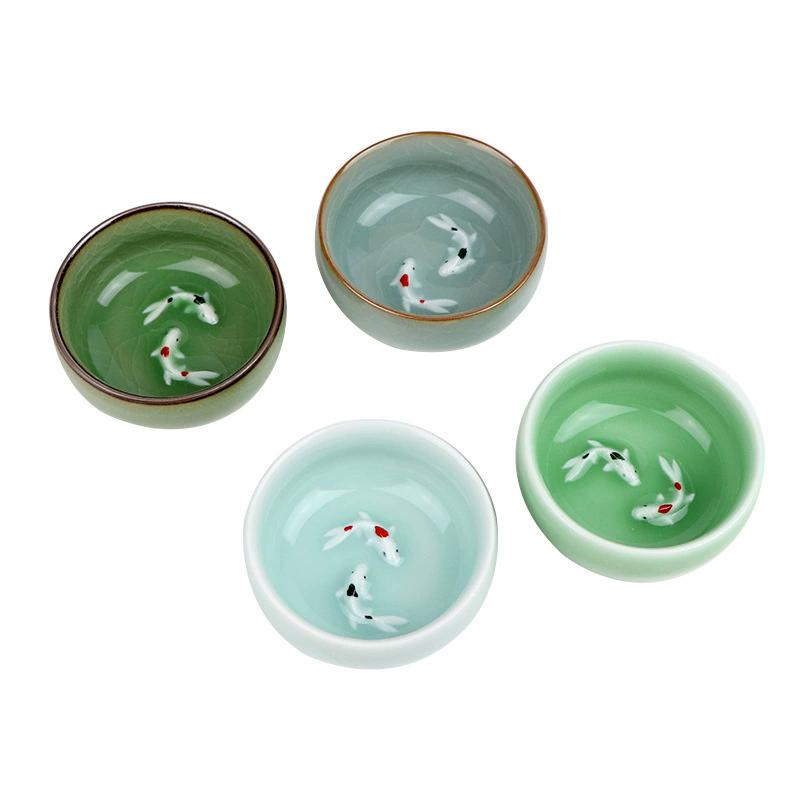 60ml Crackle Golden Fish Celadon Porcelain Teacups Delicate Longquan Tea Cup Bowl Kungfu Serviceable Chinese Tea Cup Tea Making