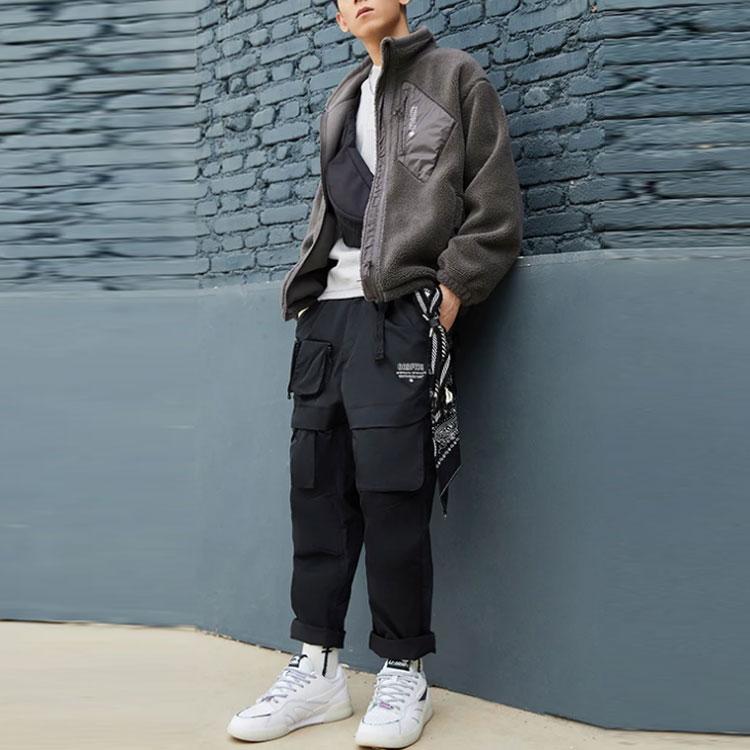 Li-Ning Спортивная баскетбольная серия, теплая флисовая шерпа, свободная вязка, бархатная хлопковая куртка с высоким воротником, верхняя одежда унисекс в парном стиле AFDR729-3