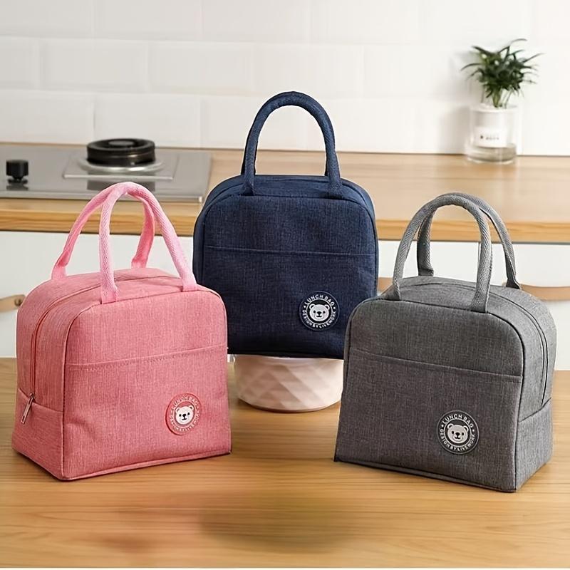 Insulated Lunch Bag with Bear Pattern, Non-Woven Thermal Bento Tote, Hand Washable Rectangular Food Carrier with Zipper Closure Non-food Contact