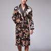 Men Simulation Silk Print Plus Size Pajamas Lingerie Robe Bathrobe Dressing Gown