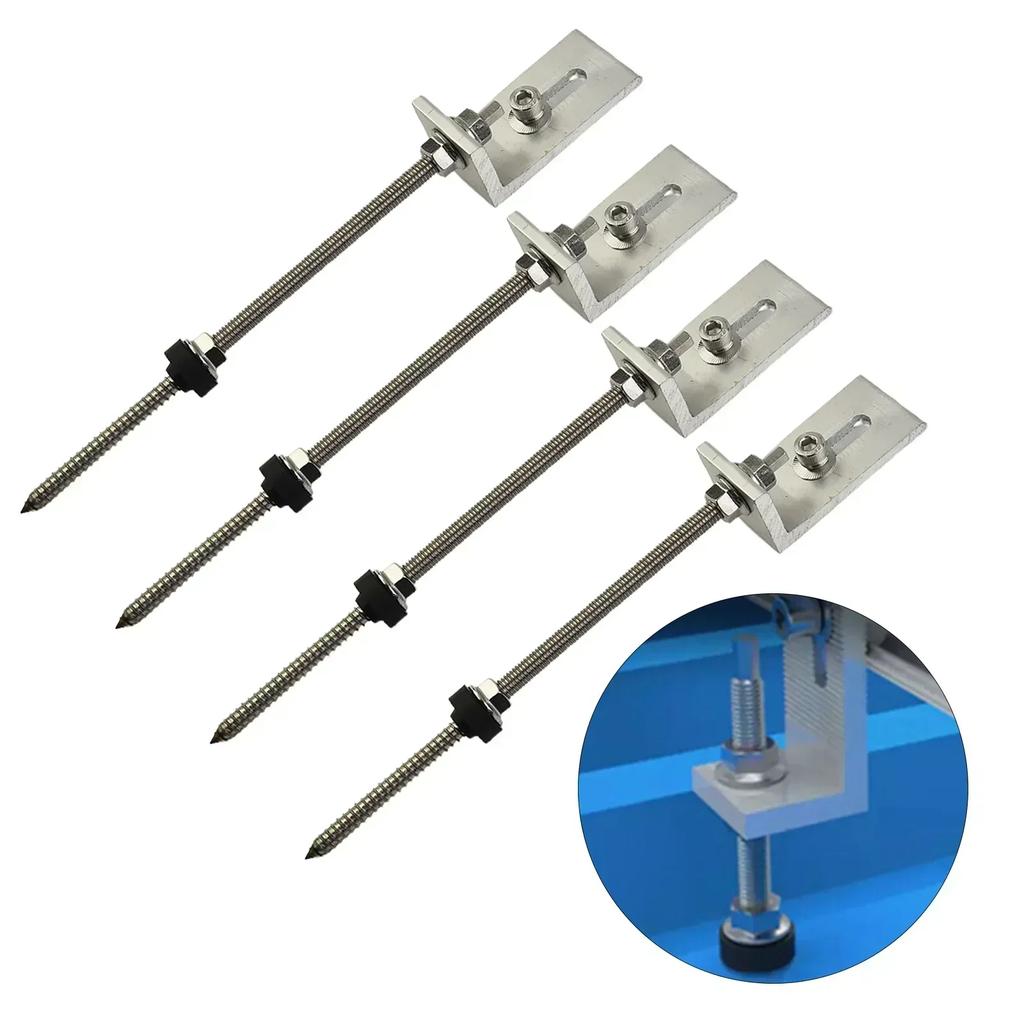 Brackets Pole Screws L Angle PV Roof Fixture Sheet Metal Sliver +stainless Steel 200/250mm 4 Sets Aluminium Alloy Solar