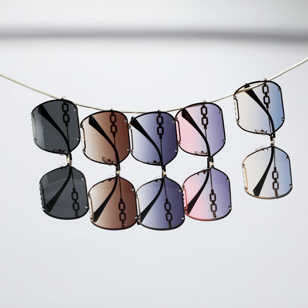 Очки Панк Цепи Заклепки Солнцезащитные Очки Мужские Металлические Большие Оправы Квадратные Солнцезащитные Очки Женские