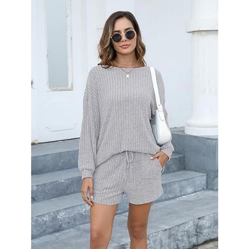 YYFS Женская мода повседневная весна осень однотонный принт длинный рукав О-образный вырез брюки брюки костюмы