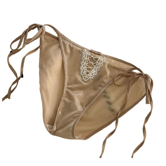 Women's Sexy Strap Satin Panties Low Rise See Through Invisible Thongs Hollow Out Thin Mesh Sheer Briefs