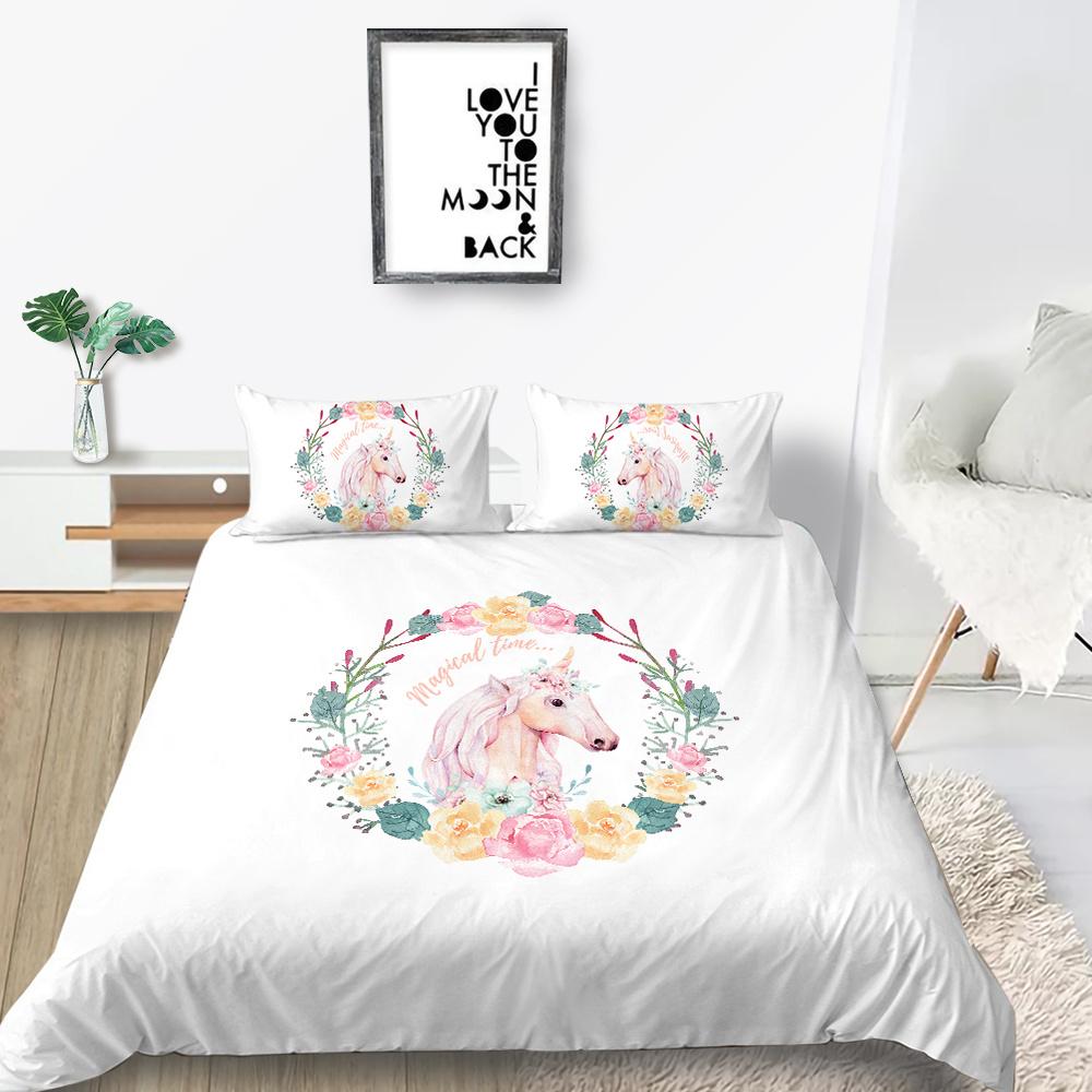 2023 Новый стиль, домашний текстиль, уникальный дизайн, комплект пододеяльников с 3D принтом единорога, покрывало для кровати, комплект постельного белья одного размера для девочек