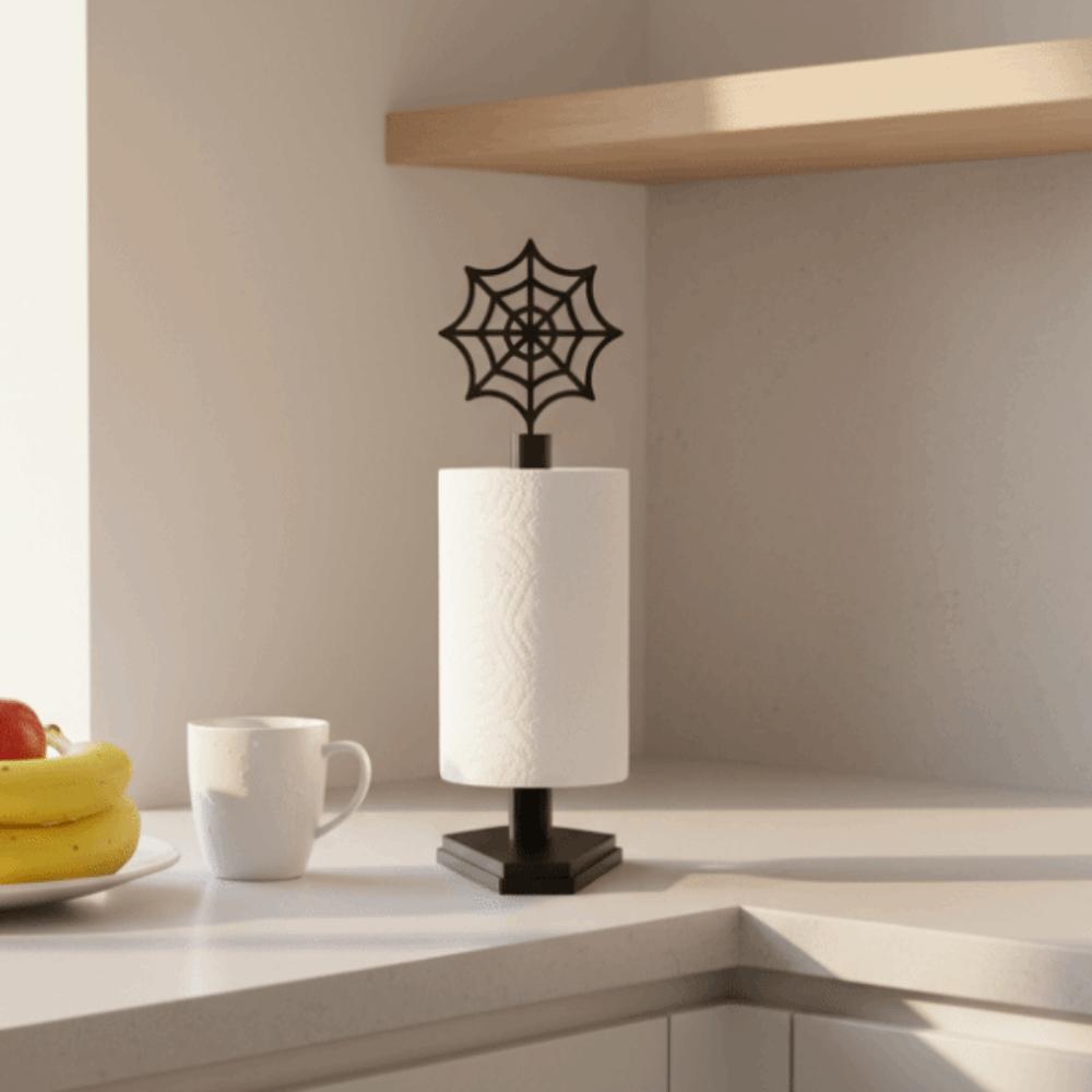 Countertop Spider Web Paper Rack Wooden Gothic Roll Dispenser Halloween Towel Holder Dining
