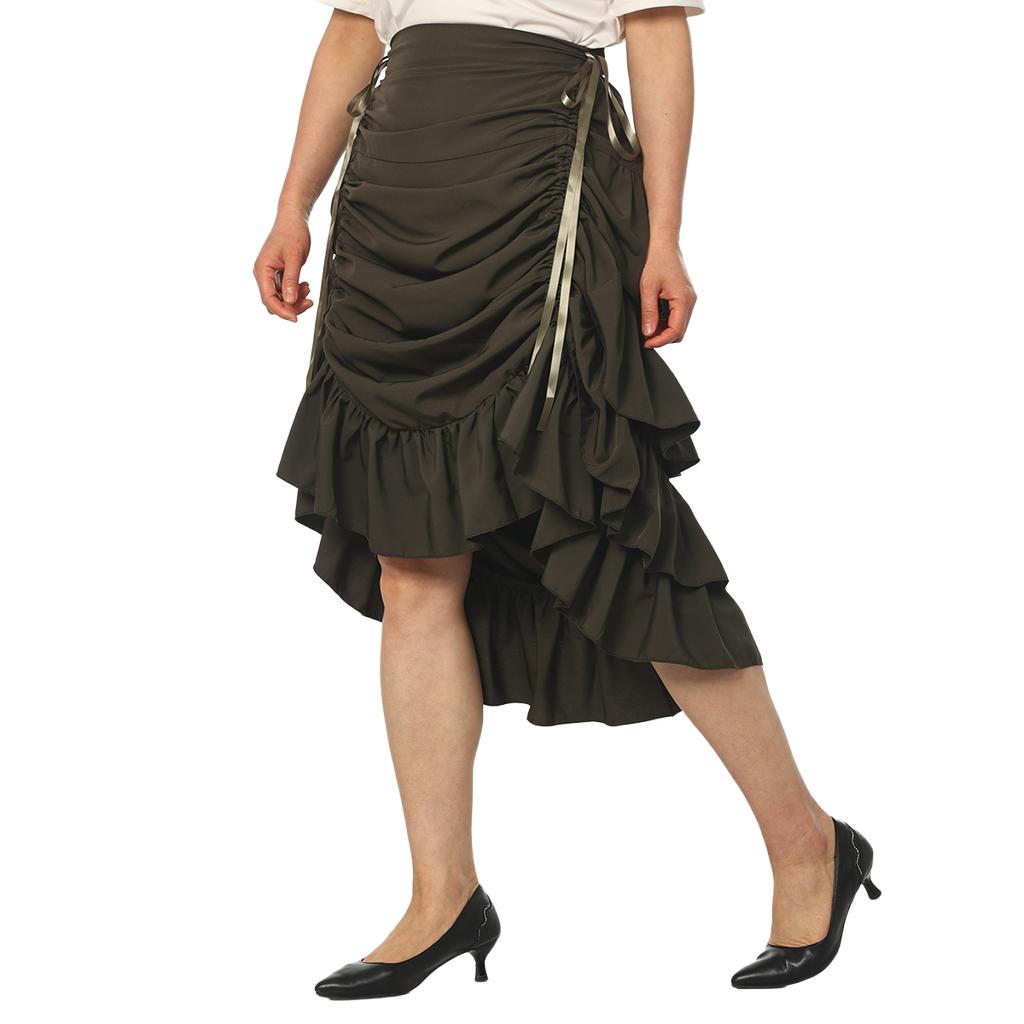 Pirate Skirt Women Renaissance Gothic Medieval Costume Drawstring High Low Skirt Victorian Steampunk Ruffles Irregular Skirts