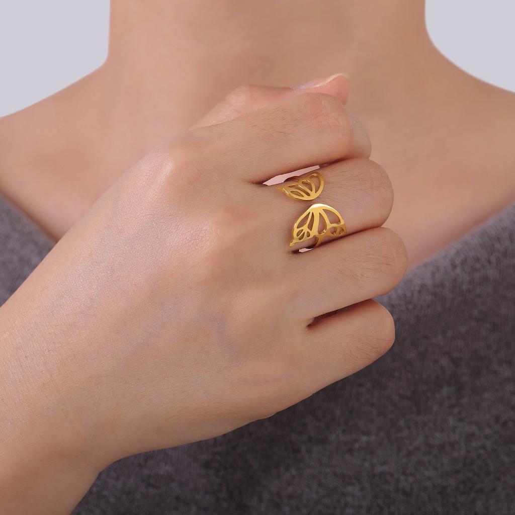 Cazador Trendy Butterfly Open Women's Ring Stainless Steel Jewelry Adjustable Finger Rings Mother's Day Gift Wholesale 2026