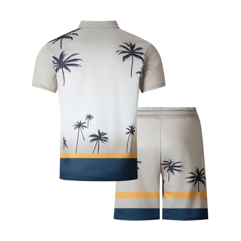 Мужской летний костюм с короткими рукавами и короткими шортами на молнии с принтом, мужской повседневный спортивный костюм