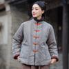 Chinese Style Winter for Women Stand Button Pockets Coats Winter Tie-dye Vintage Warm Coats
