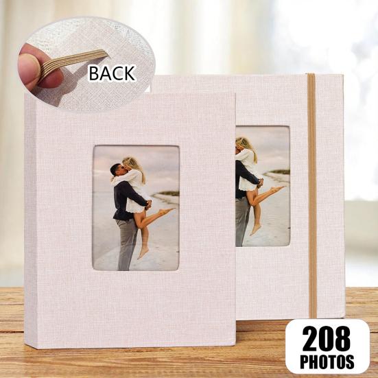 Yousheng Fabric Photo Album with 208 Pockets Slip-in Picture Albums Linen Cover Memory Book with Front Window for Family Anniversary Vacation Wedding