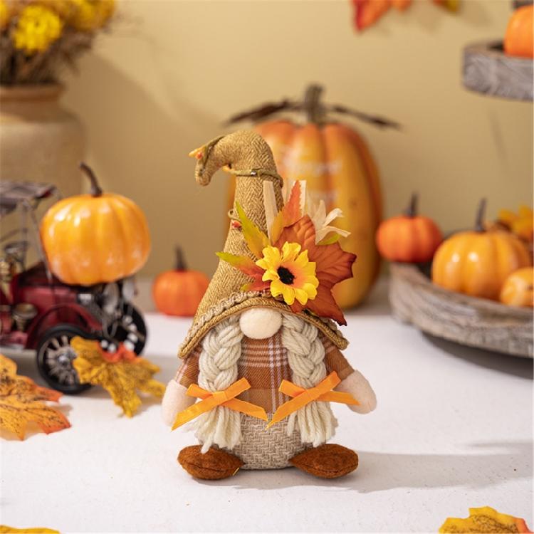 Stylish Thanksgiving Theme Standing Doll Unique Fall Season Bendable Hat Gnome Figure Table Ornament for Thanksgiving