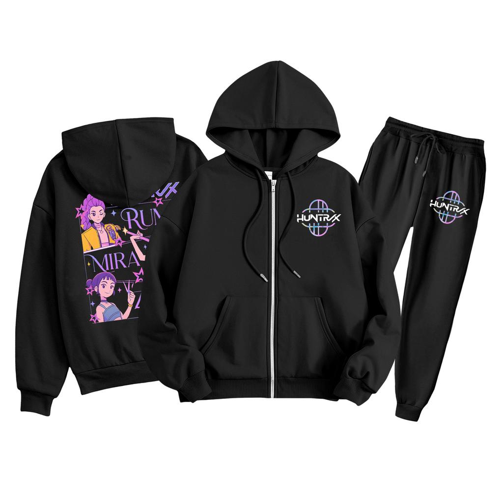 Детская мода Толстовка с длинным рукавом, на молнии, с капюшоном, спортивные штаны с принтом, комплект толстовки с карманами