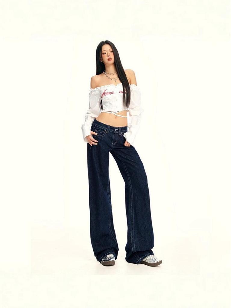 Джинсы с низкой посадкой и широкими штанинами в американском ретро-стиле 2025 года для осени/зимы