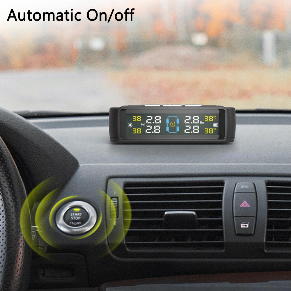 Solar Car TPMS Tire Pressure Alarm Digital Colorful Display 4 External Sensors Waterproof Tire Presssure Monitoring System Boxed