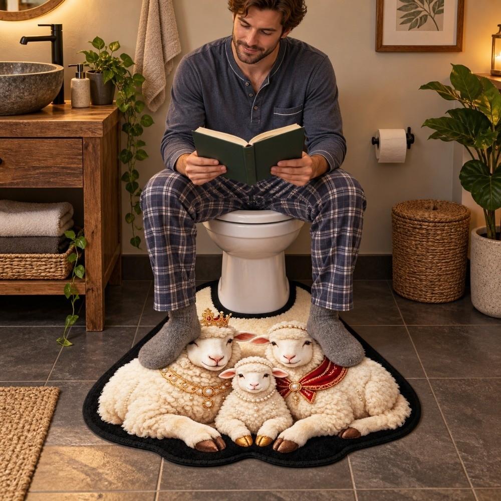 Absorbent Toilet U-shaped Mat Sheep Pattern Bath Mat Novelty Bathroom Floor Rug Bathroom