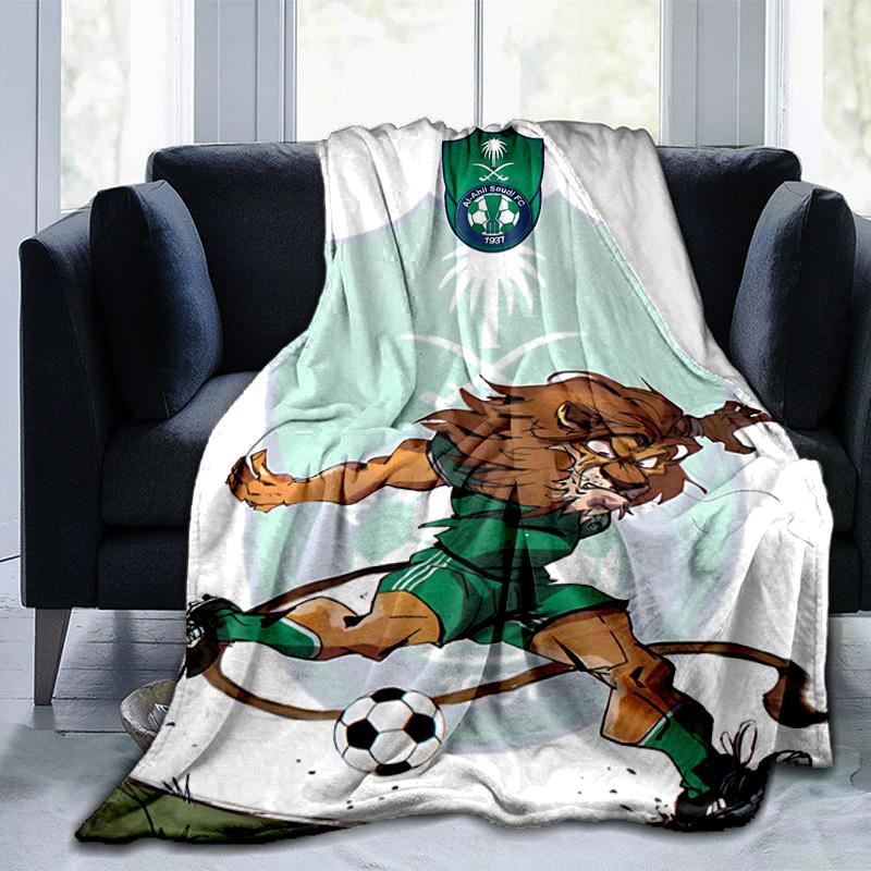1pc Lion Soccer Player Green Uniform Flannel Blanket Soft Warm Throw Blanket for Bedroom Living Room Bed Travel Camping Picnic Gift. MT7150122