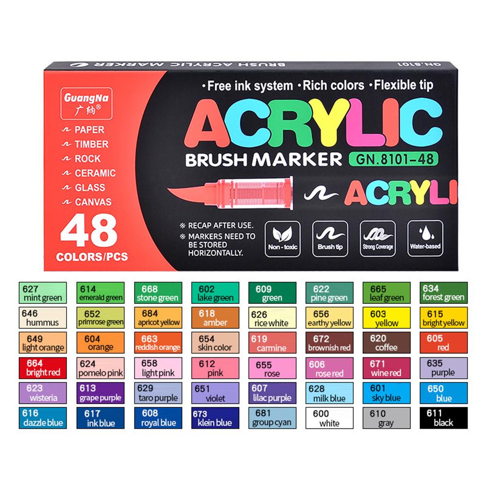 12-48 цветов Акриловые маркеры для рисования DIY Водонепроницаемые ручки-кисти для рисования по дереву, камню, холсту, стеклу, ткани, росписи яиц и камней