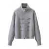 Womens Casual Fashion Long Sleeve Stand Collar Vintage Button Zip Knit Cardigan