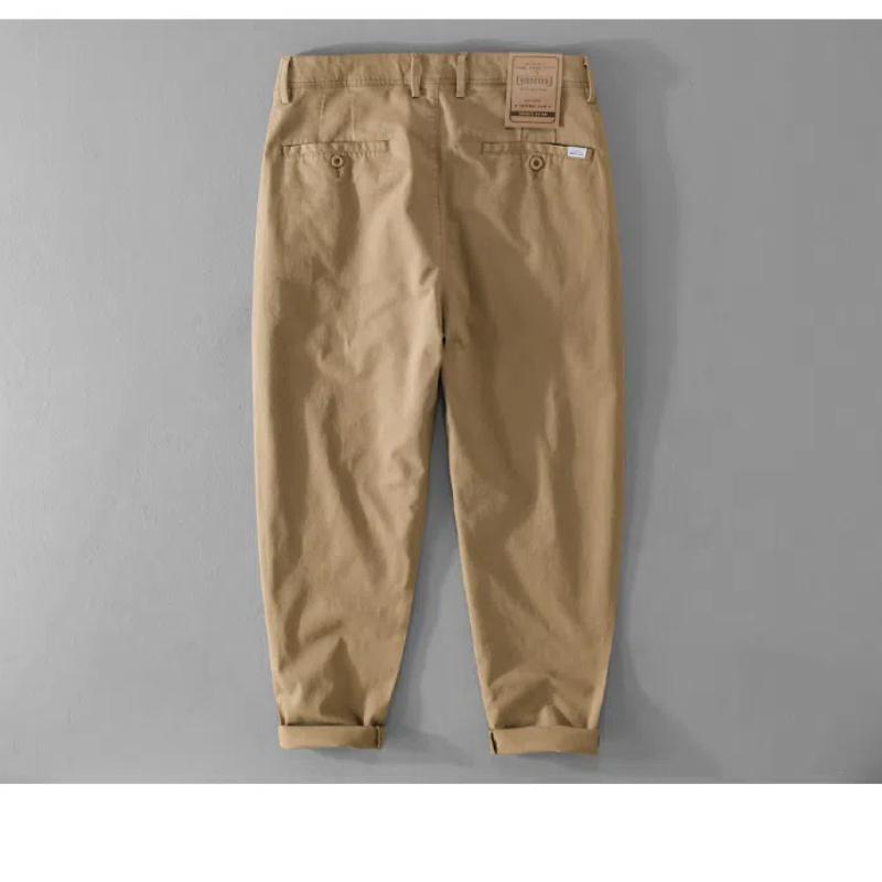 Spring/Autumn Men's Pants Casual Retro Style Cargo Pants Solid Color Cotton Straight Nine Points Pant Baggy Men Trousers