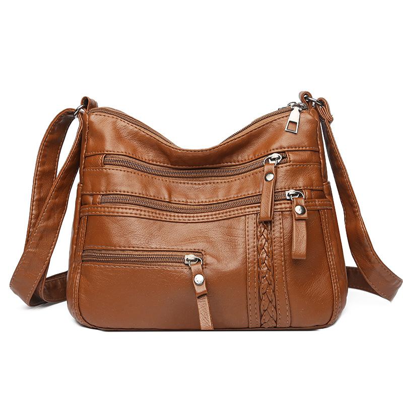 Single-shoulder Bag Soft Leather Multi-functional Zipper Bag Single-shoulder Crossbody Bag Casual and Simple Bag