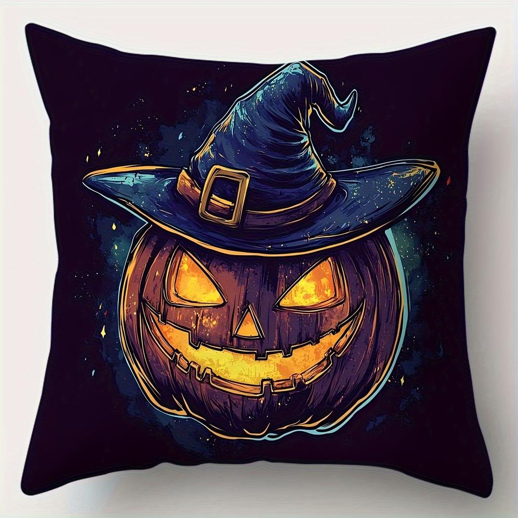 1PC Halloween Pillow Covers, Spooky Pumpkin Castle Bat Print Cushion Covers, Soft and Comfortable Square Pillowcase
