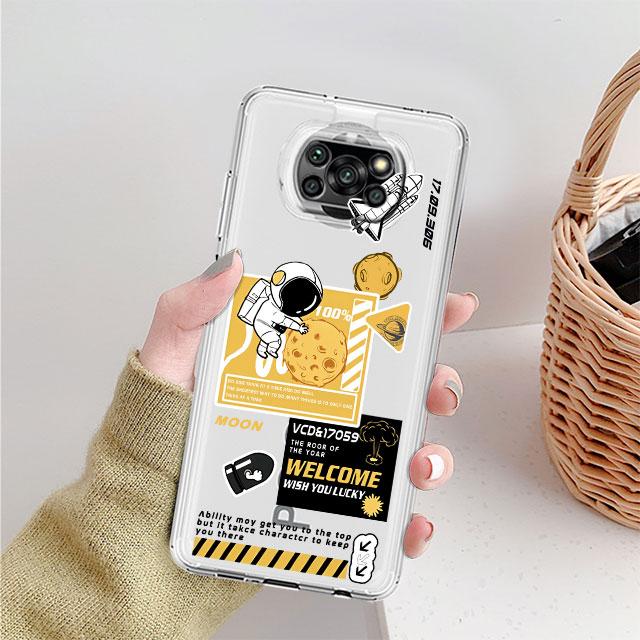 Прозрачный чехол с изображением астронавта из мультфильма для Xiaomi Mi Poco X3 NFC M3 Pro F3 F1 11 Lite 12 Redmi Note 10 9S 8 7 9, мягкий чехол для телефона
