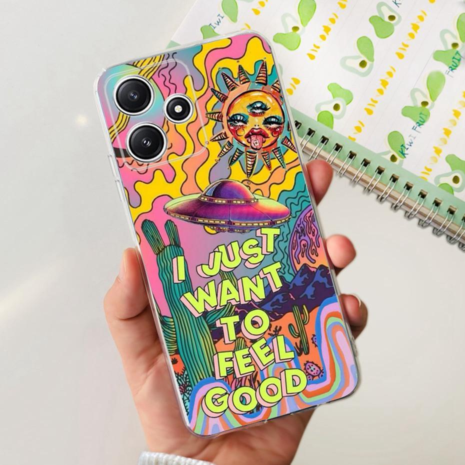 Cute Flower Cat Painted Case For Xiaomi Redmi 12 5G 2023 Soft Silicone TPU Back Cover For Redmi12 5G Global Phone Bumper