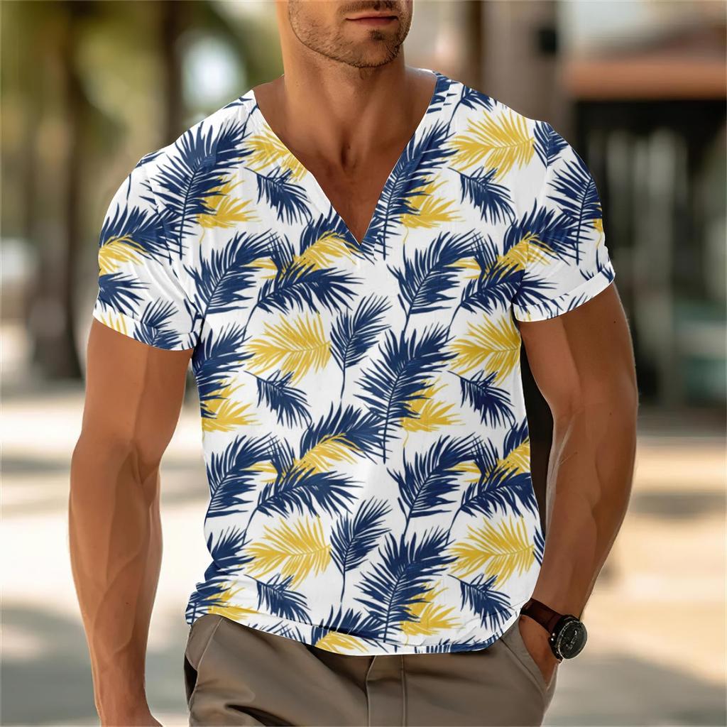 Мужской повседневный топ с V-образным вырезом и короткими рукавами, свободный повседневный модный топ для отдыха